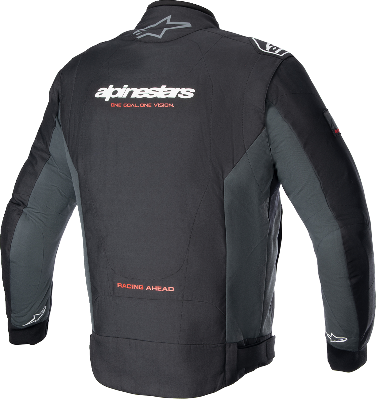 Black and gray ALPINESTARS Monza Sport Jacket with subtle branding, displayed on a hanger against a plain background.
