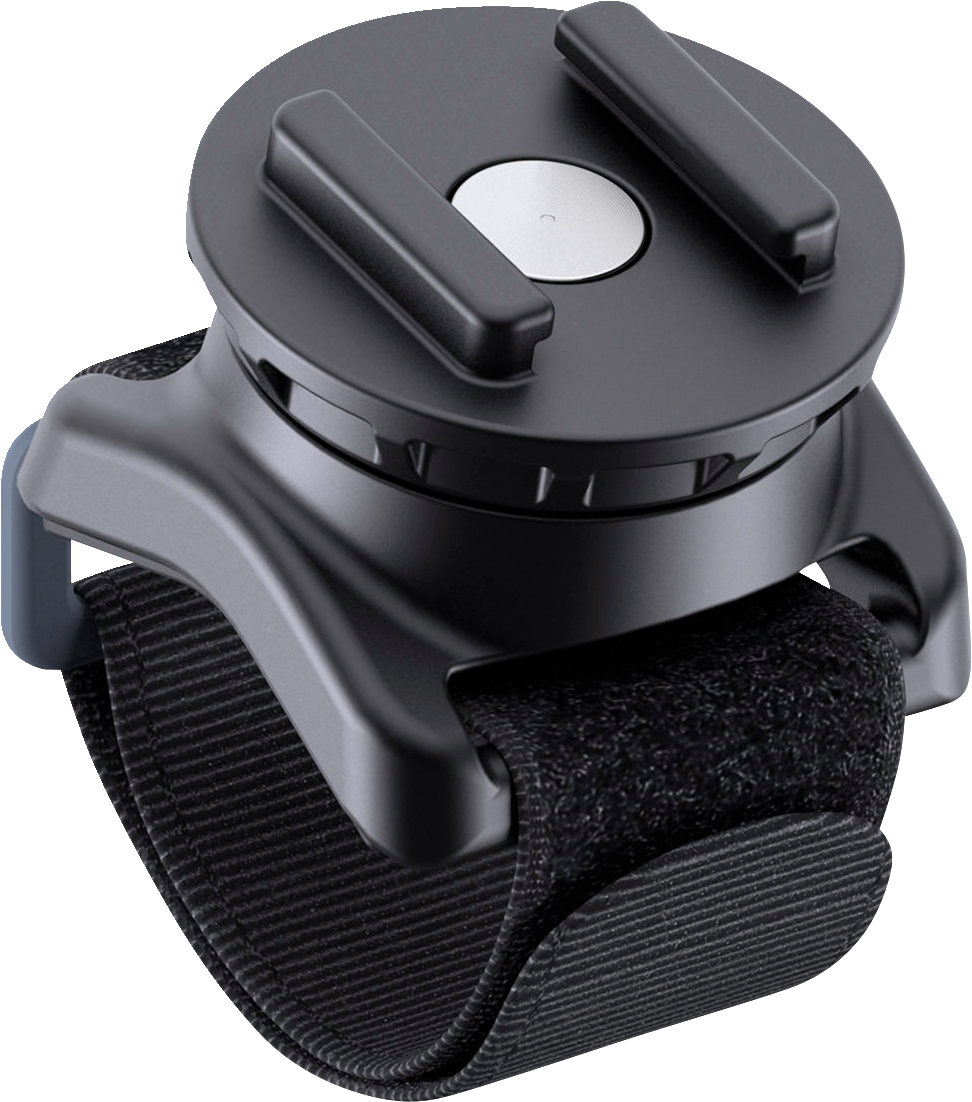 Universal SP CONNECT handlebar phone mount by Bill's Exhausts attached to a motorcycle handlebar, holding a smartphone securely.