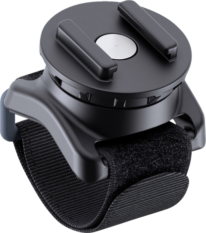 Universal SP CONNECT handlebar phone mount by Bill's Exhausts attached to a motorcycle handlebar, holding a smartphone securely.