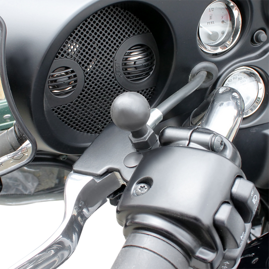 Bill's Exhausts RAM MOUNTS Ball Mount with mirror post base for Harley Davidson engine, displayed on a white background.