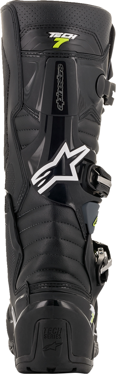 Alpinestars Tech 7 Enduro Drystar boots in black, US size 8, featuring rugged design and protective features for off-road riding.