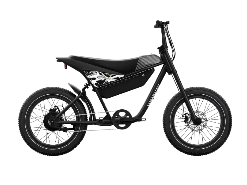 Black eJOEbike C5 electric motorbike with sleek design and handlebars, showcasing its compact and modern appearance.