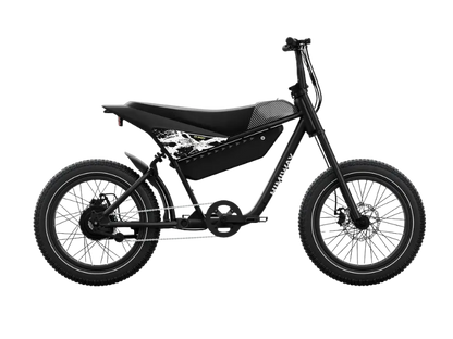 Black eJOEbike C5 electric motorbike with sleek design and handlebars, showcasing its compact and modern appearance.