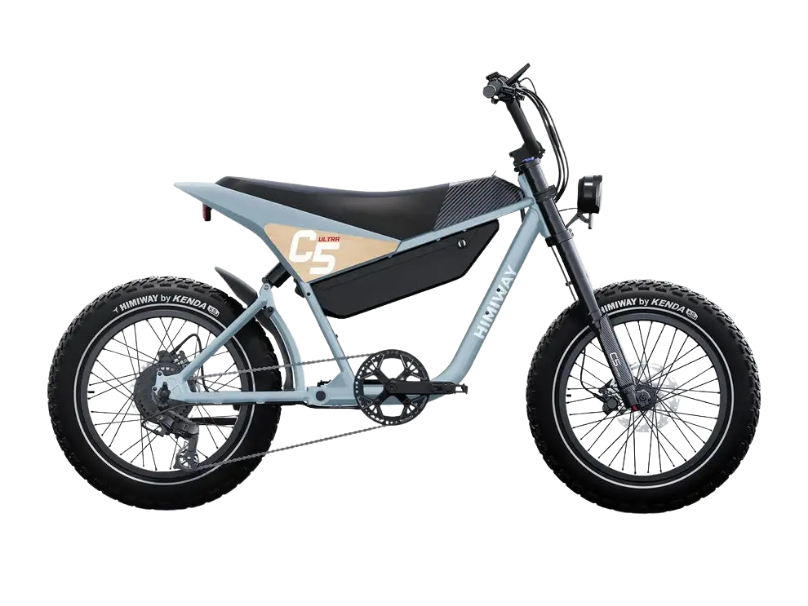 Electric C5 motorbike by eJOEbike with sleek black frame and modern design, ready for urban commuting.