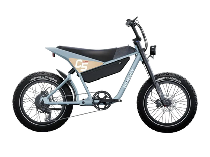 Electric C5 motorbike by eJOEbike with sleek black frame and modern design, ready for urban commuting.