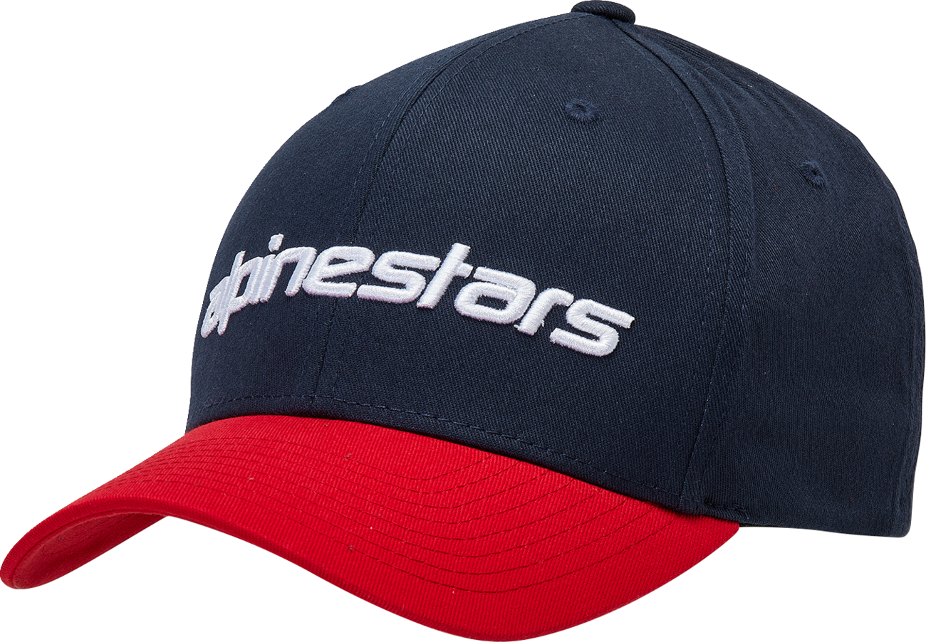 Alpinestars Linear Hat in navy and red, L/XL size, featuring the brand logo, designed for casual wear.