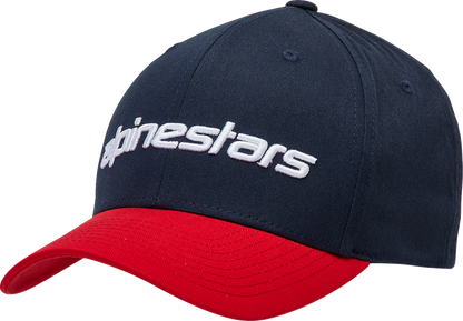 Alpinestars Linear Hat in navy and red, L/XL size, featuring the brand logo, designed for casual wear.