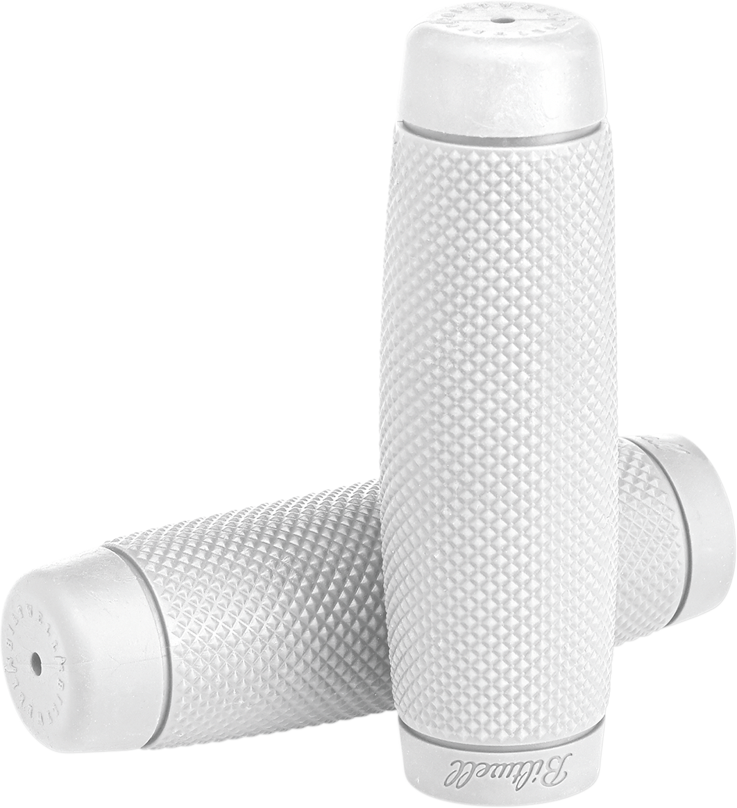White BILTWELL Recoil 7/8-inch motorcycle grips with textured design, designed for comfortable handling and secure grip.