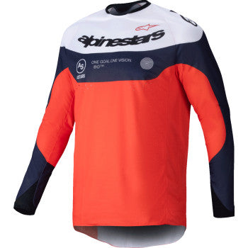 Alpinestars Pro-Dura Jersey in navy, orange, and white, XL size, featuring breathable fabric and racing-inspired design.
