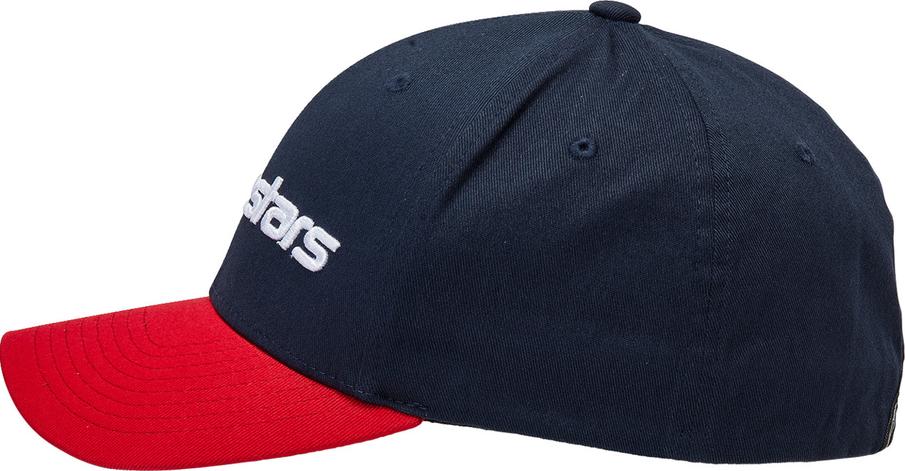 Alpinestars Linear Navy and Red Hat in L/XL size with logo embroidery, casual cap for motorsport style.