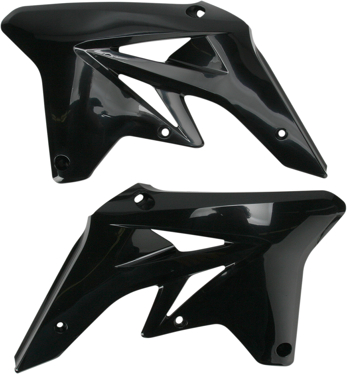 Acerbis radiator shrouds in black for off-road bikes, featuring a sleek, protective body design with the Acerbis brand logo visible.