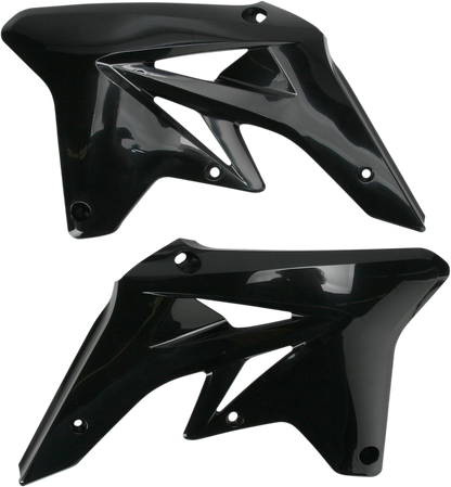 Acerbis radiator shrouds in black for off-road bikes, featuring a sleek, protective body design with the Acerbis brand logo visible.