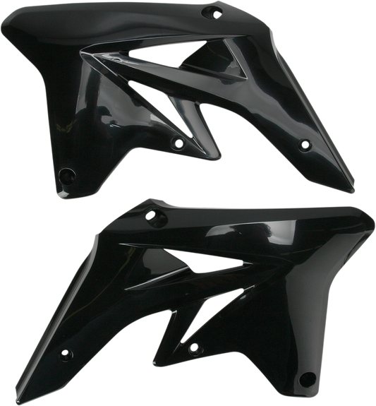 Acerbis radiator shrouds in black for off-road bikes, featuring a sleek, protective body design with the Acerbis brand logo visible.