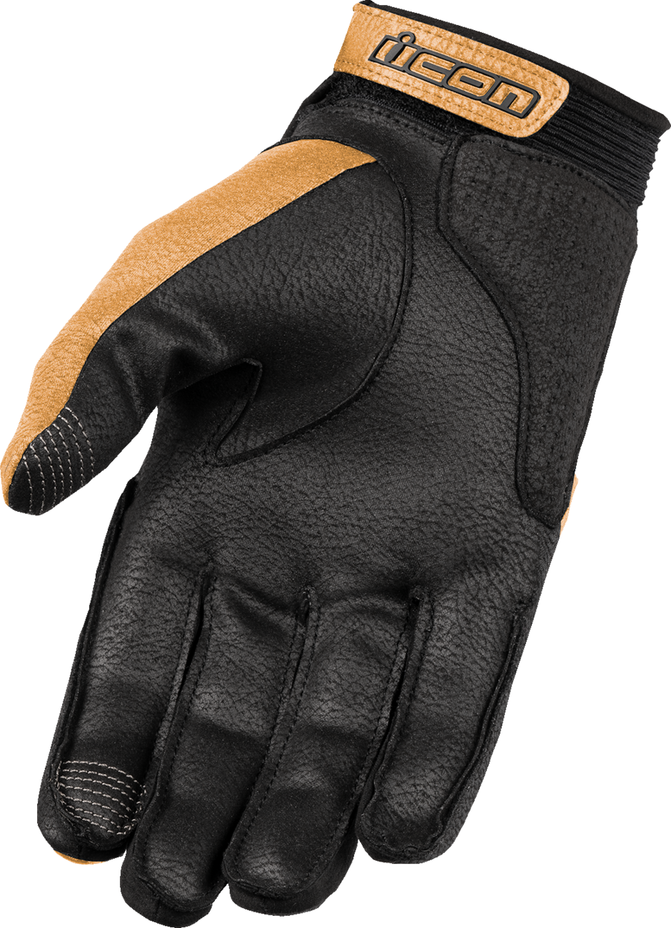 Tan ICON Superduty3™ gloves in 2XL size by Bill's Exhausts, showing the durable gloves with textured palms and wrist closure.