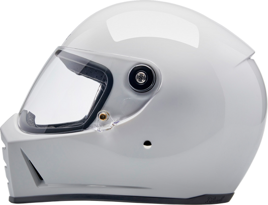 Gloss white BILTWELL Lane Splitter motorcycle helmet in large size, featuring sleek aerodynamic design and bold branding.