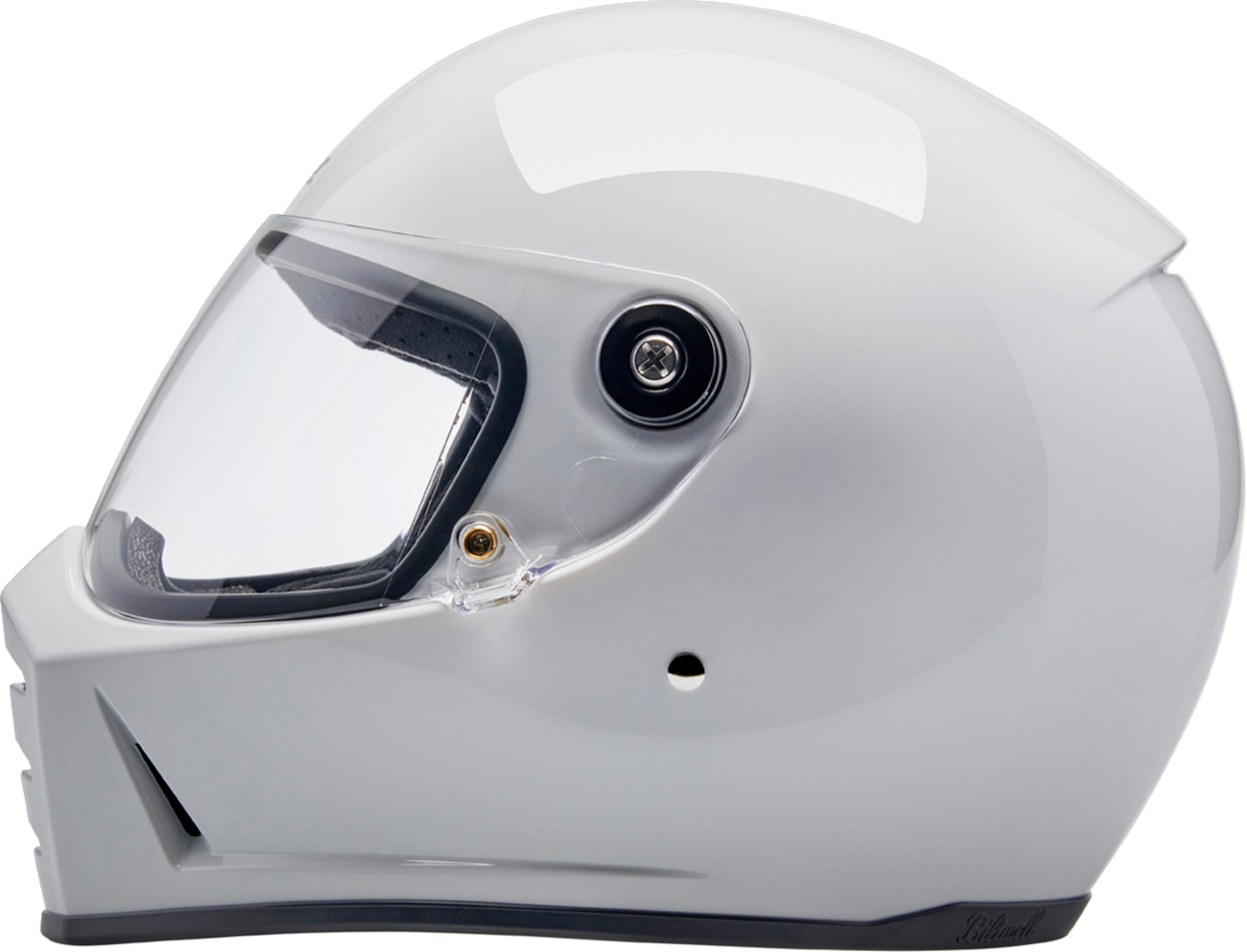 Bill's Exhausts Biltwell Lane Splitter helmet in glossy white, 2XL size, featuring a sleek motorcycle helmet design.