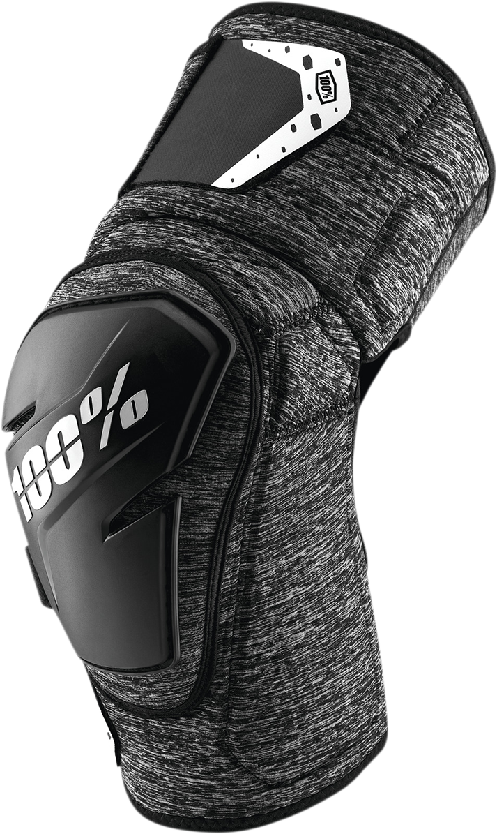 Gray and black Bill's Exhausts 100% Fortis Knee Guards in L/XL size with padded protection and adjustable straps.