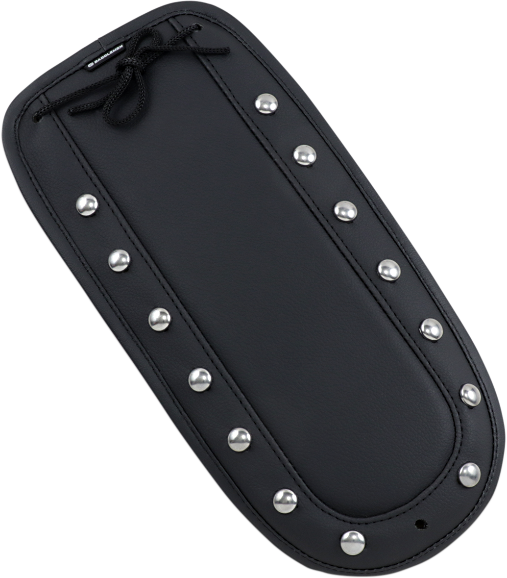 Bill's Exhausts SADDLEMEN Fender Chap in black with studded design, designed to match the Solo Seat T8100-00-S for motorcycle seats.