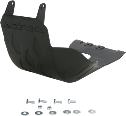 A black Acerbis skid plate for KTM motorcycle, designed to protect the body and engine area.