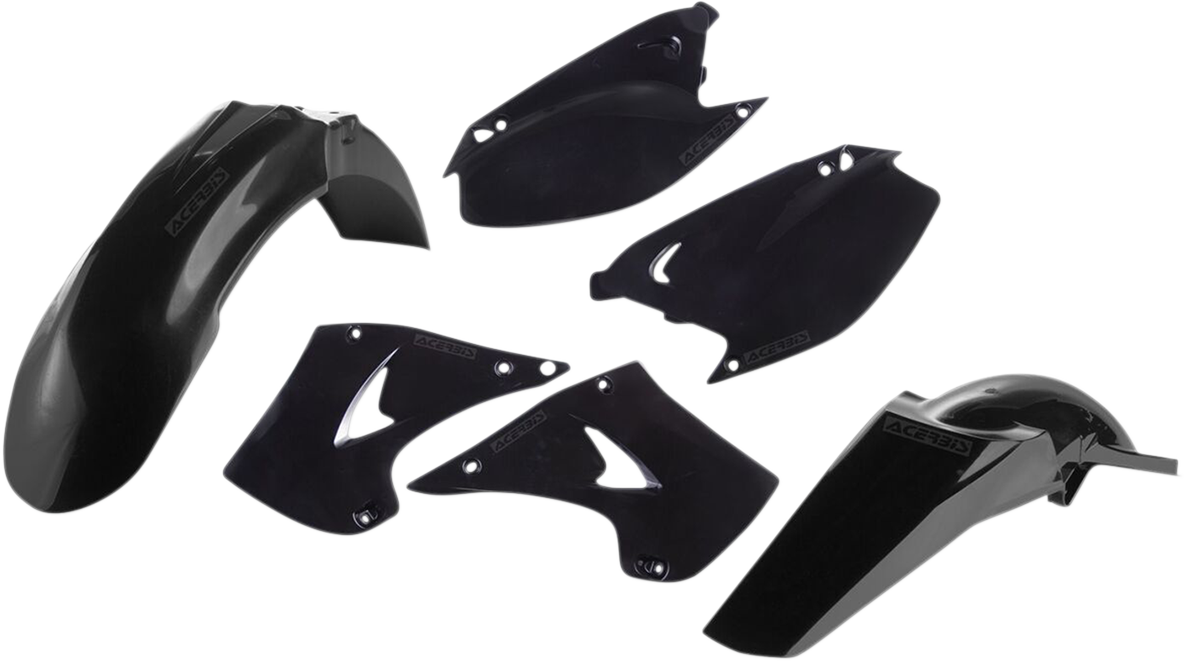 Black ACERBIS standard replacement body kit for KX125/250 2003-2008 motorcycle, includes body panels and fairings.