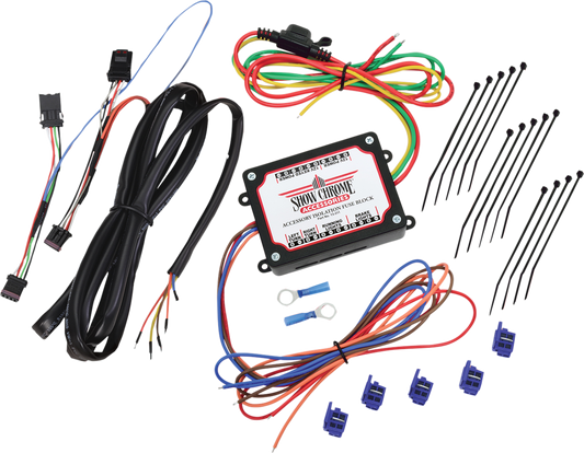 Bill's Exhausts Show Chrome Fuse Block for Ryker engine, featuring durable metal construction and secure electrical connections.