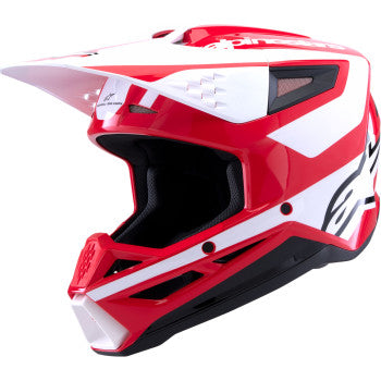 Alpinestars SM3 helmet in gloss red, white, and black with heat design, small size, featuring aerodynamic shape and matte finish.