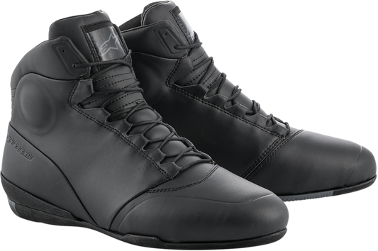 Alpinestars Centre black shoes in US 7.5, featuring sleek design and sturdy construction, shown from side view.