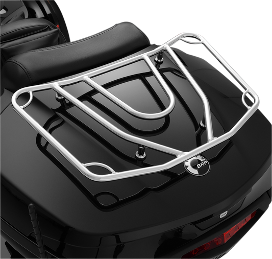 Chrome SHOW CHROME Tour Trunk Luggage Rack mounted on a motorcycle engine, designed for secure cargo transport.