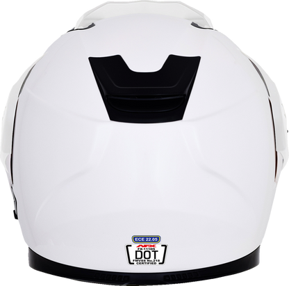 White AFX FX-111DS motorcycle helmet in XL size, featuring a sleek design and secure chin strap for safe riding.