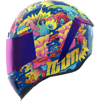 Bill's Exhausts ICON Airform™ Helmet Scatterbrain purple MIPS helmet with adjustable straps and ventilation for safety and comfort.