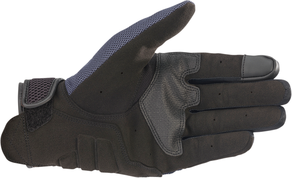 Alpinestars Copper Gloves in Mood Indigo, 2XL size, showing black gloves with copper accents and textured palms for motorcycle riding.