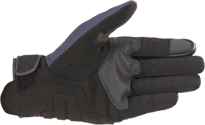 Alpinestars Copper Gloves in Mood Indigo, 2XL size, showing black gloves with copper accents and textured palms for motorcycle riding.