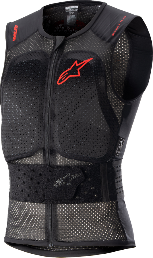 Alpinestars Nucleon Flex Pro protective vest in black and red, XL size, with adjustable straps and protective padding for motorcycle safety.