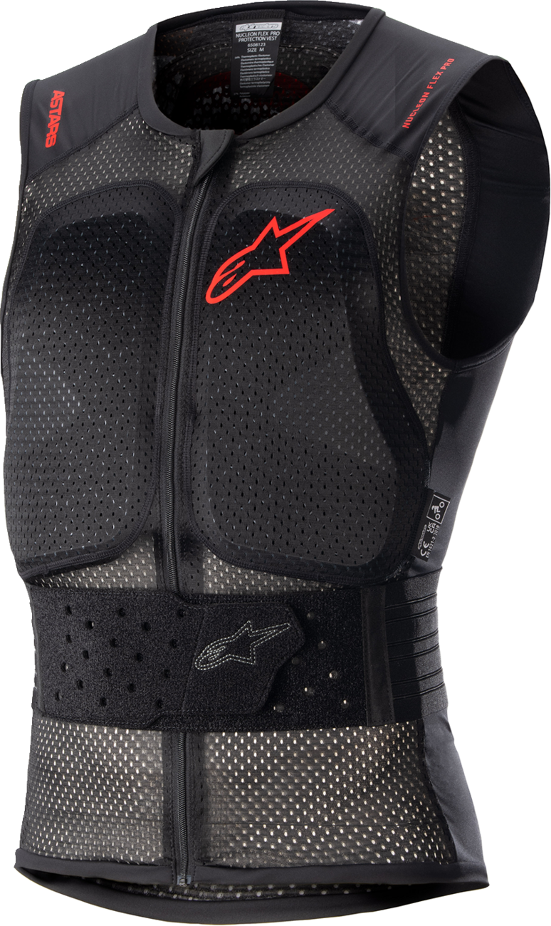 Alpinestars Nucleon Flex Pro protective vest in black and red, small size, featuring padded armor and adjustable straps.