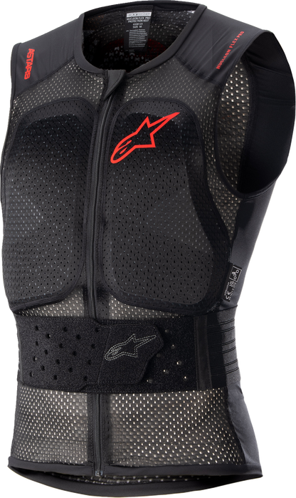 Alpinestars Nucleon Flex Pro protective vest in black and red, small size, featuring padded armor and adjustable straps.