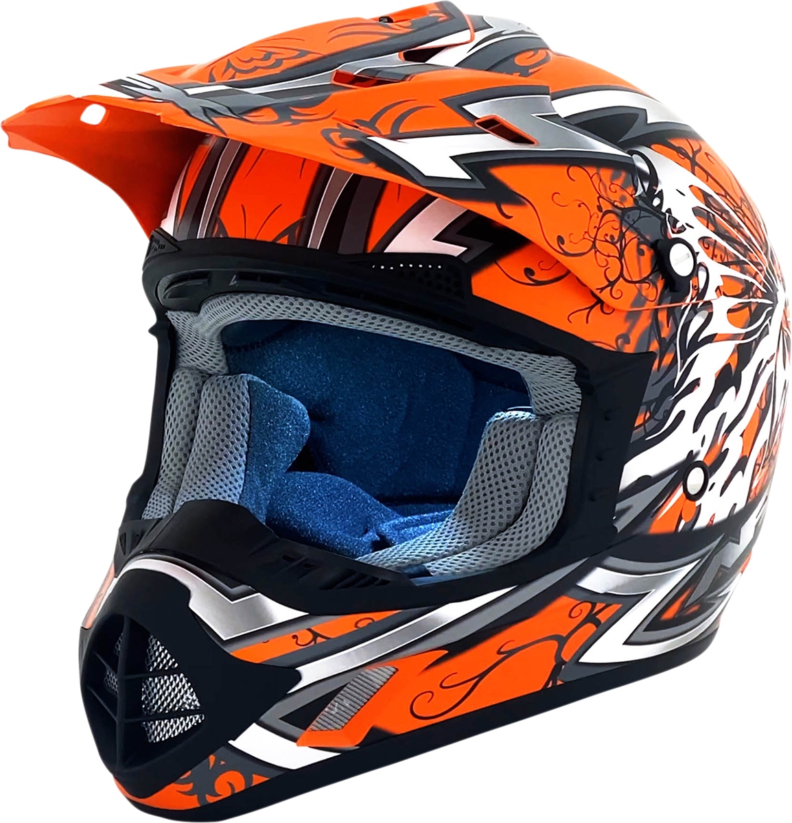 Matte orange AFX FX-17 Butterfly helmet in medium size, with sleek design and ventilation features, displayed from side view