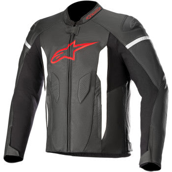 Alpinestars Faster Airflow leather motorcycle jacket in black and red, US 42 / EU 52, with perforated panels and protective armor.