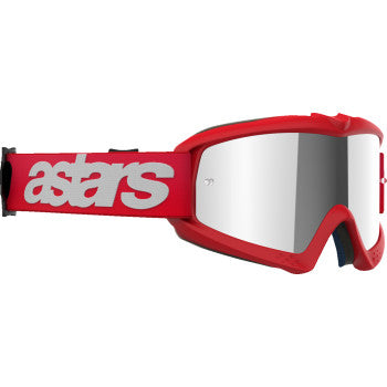 Alpinestars Youth Vision Goggle in blaze red with silver mirror lenses, designed for kids' motocross or dirt biking.
