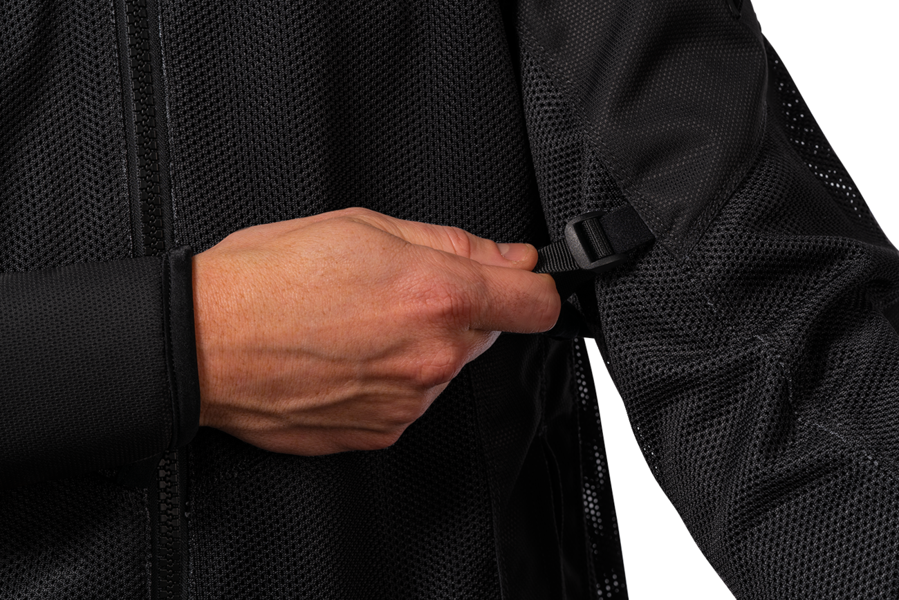 Black ICON Mesh AF™ jacket by Bill's Exhausts in medium size, showing the lightweight mesh fabric and stylish design.
