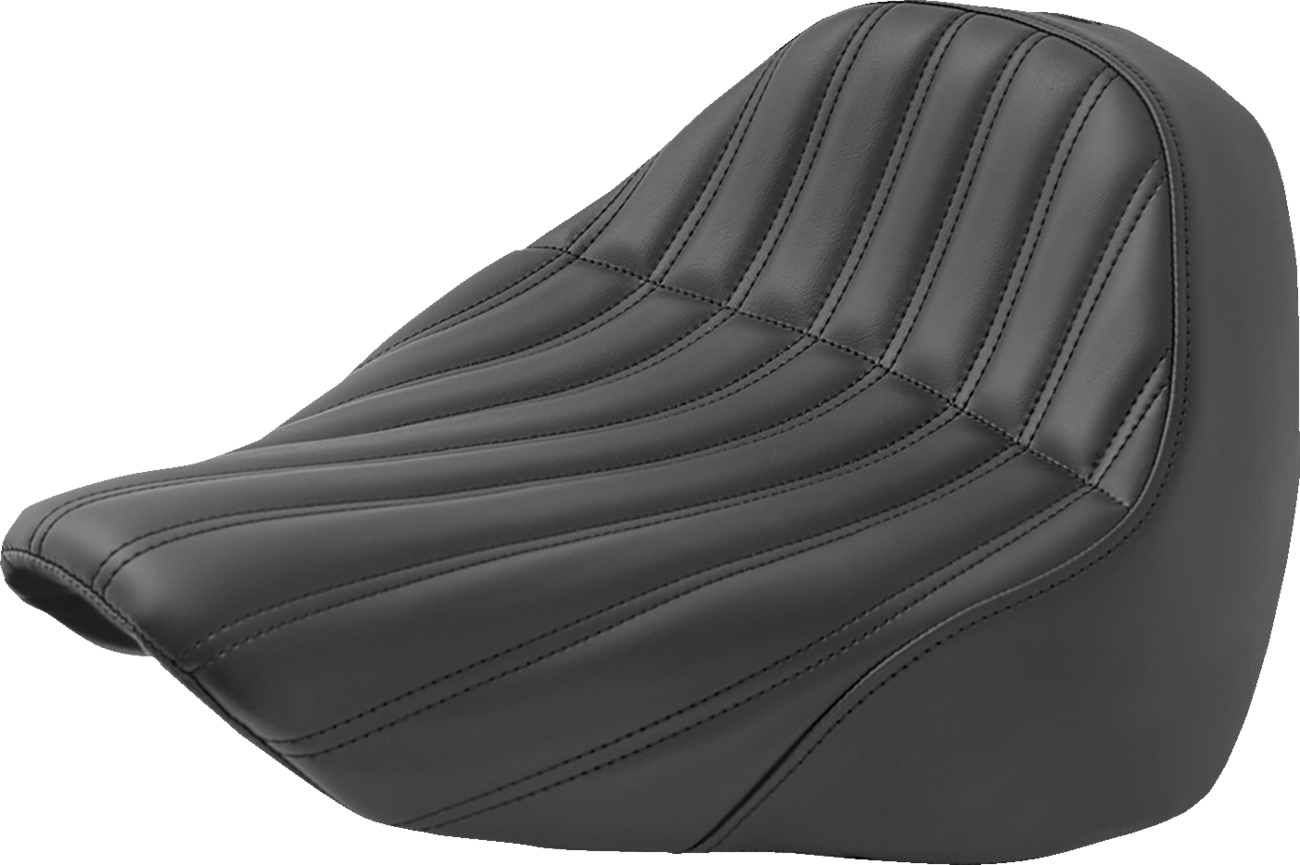 Black SADDLEMEN Knuckle Solo Seat with ribbed design, designed for motorcycles, featuring a sleek, streamlined appearance.