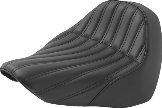 Black SADDLEMEN Knuckle Solo Seat with ribbed design, designed for motorcycles, featuring a sleek, streamlined appearance.