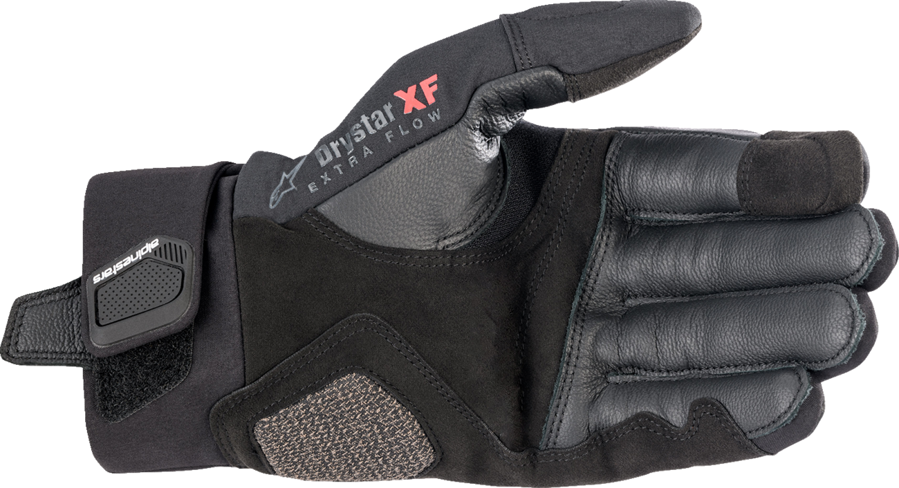Alpinestars Hyde XT DrystarXF gloves in black, XL size, showing durable motorcycle glove design with secure wrist closure.