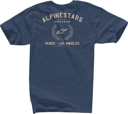Navy Bill's Exhausts Alpinstars wreath T-Shirt in medium size, featuring a stylish graphic design on the front.