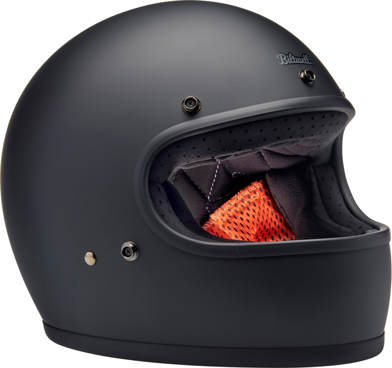 Black BILTWELL Gringo S motorcycle helmet in 2XL size, featuring a sleek flat black design with a secure strap and ventilation vents.