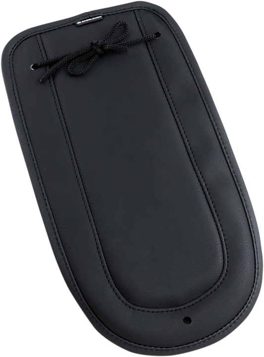 Bill's Exhausts Saddlemens Fender Chap matching smooth solo seat for motorcycle, black leather with detailed stitching.
