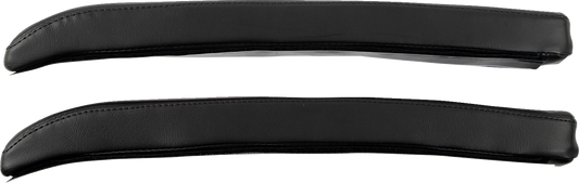 SHOW CHROME Kaliber Armrest Pads for Slingshot 2015-2022, black with black stitching, designed for Bill's Exhausts engine accessories.