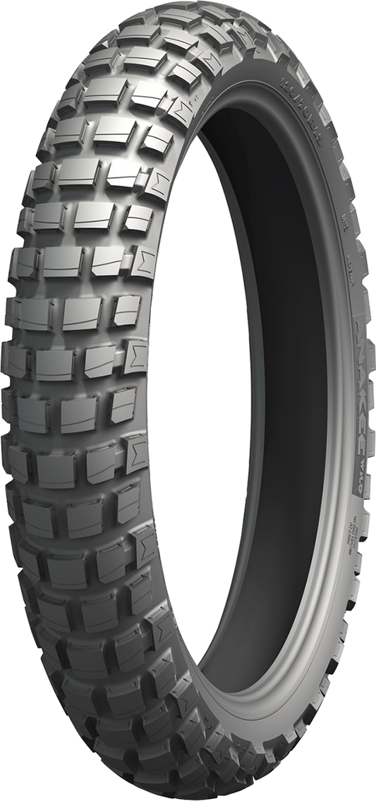 Michelin Anakee Wild front motorcycle tire 90/90-21 54R for off-road riding, showing tread pattern and sidewall details