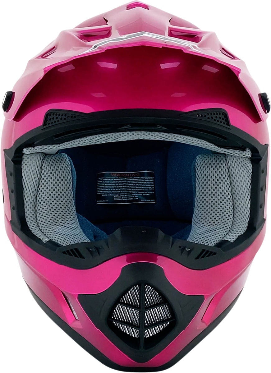 Fuchsia AFX FX-17 motorcycle helmet in XL size with sleek design and clear visor, featuring bold graphics for safety and style.