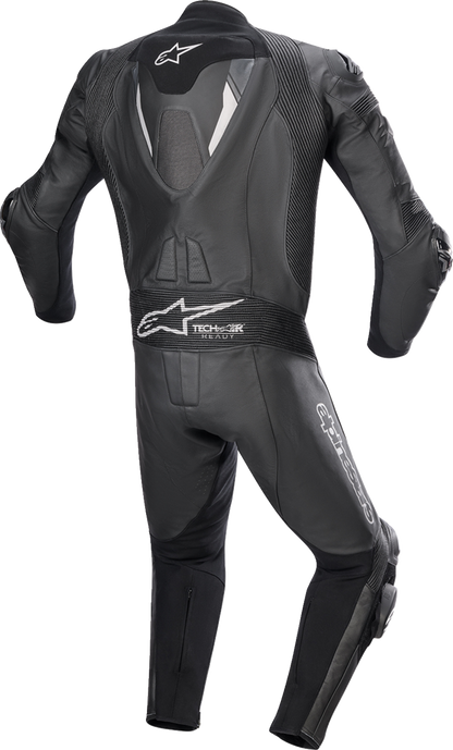 Alpinestars Missile Ignition v2 1-piece motorcycle racing suit in black with protective padding and branding details.