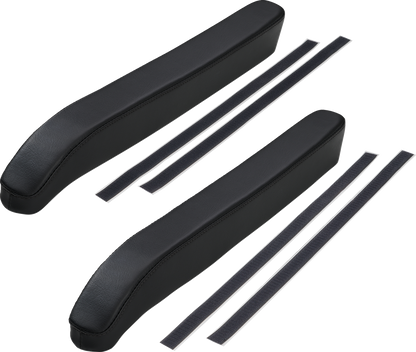Black SHOW CHROME Kaliber Armrest Pads with black stitching for Slingshot 2015-2022 engine, designed by Bill's Exhausts.